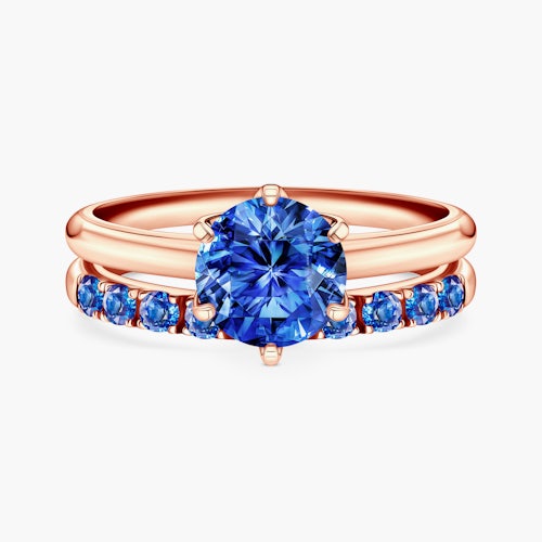 Obrączki The Journey: różowe złoto, niebieski szafir, półokrągłe, 2 mm i 3 mm